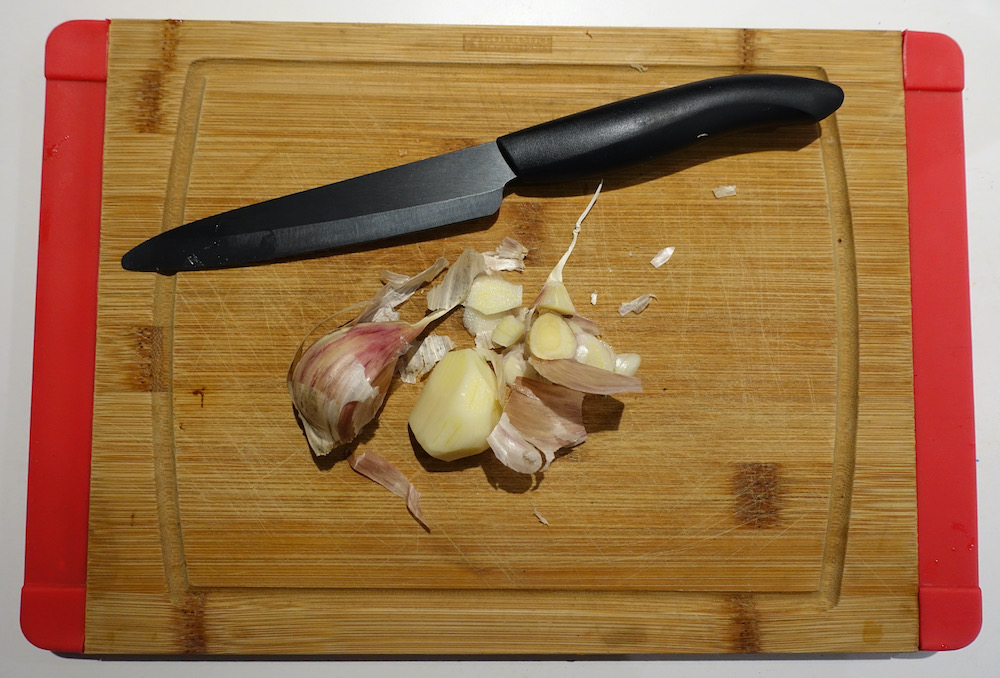 Garden garlic &  always sharp ceramic knife -Will Thomas photo