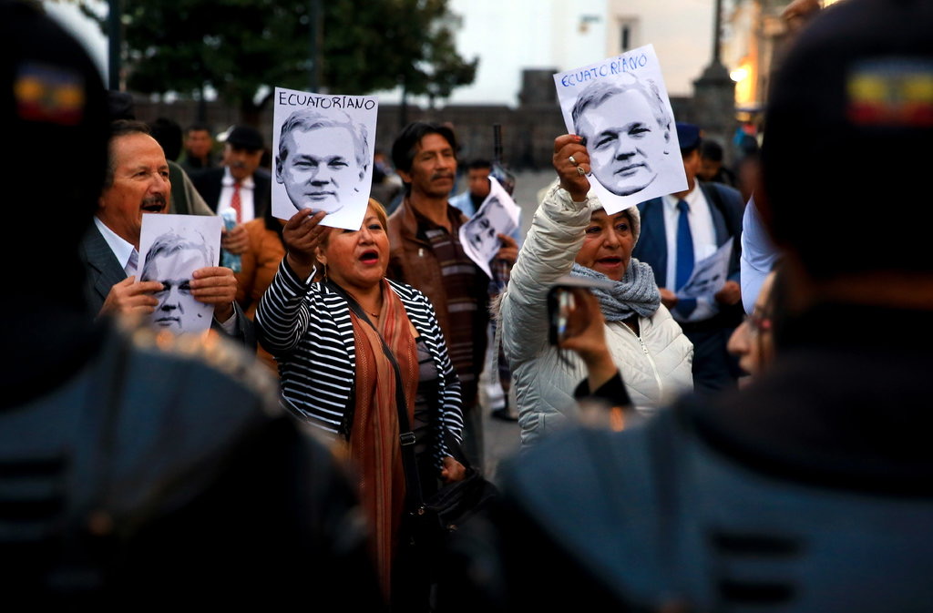 rally in Quito, Ecuador, in support of the WikiLeaks founder Julian Assange, who has been holed up in the country’s embassy in London since 2012.CreditCreditJose Jacome:EPA, via Shutterstock