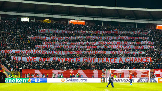 Serbian fans demand, “Give Peace A Chance” -Alan Harvey : SNS Group:Getty